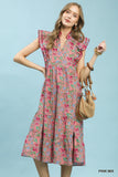 Romantic Garden Tiered Ruffle Sleeve Midi Dress