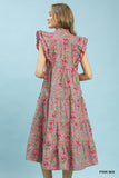 Romantic Garden Tiered Ruffle Sleeve Midi Dress