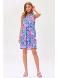 Floral Stencil Fair Isle Sleeveless Tunic Dress - Lilac/Pink