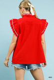 Scallop Trim Ruffle Shoulder Blouse