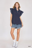 Scallop Trim Ruffle Shoulder Blouse