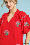 Floral Embroidered Balloon Sleeve Blouse