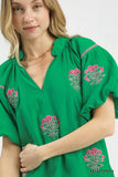 Floral Embroidered Balloon Sleeve Blouse