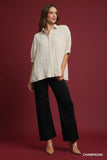 Jacquard Textured Leaf Button-Down Blouse