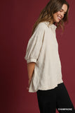 Jacquard Textured Leaf Button-Down Blouse