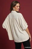 Jacquard Textured Leaf Button-Down Blouse