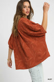 Jacquard Textured Leaf Button-Down Blouse
