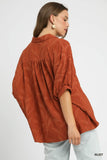 Jacquard Textured Leaf Button-Down Blouse