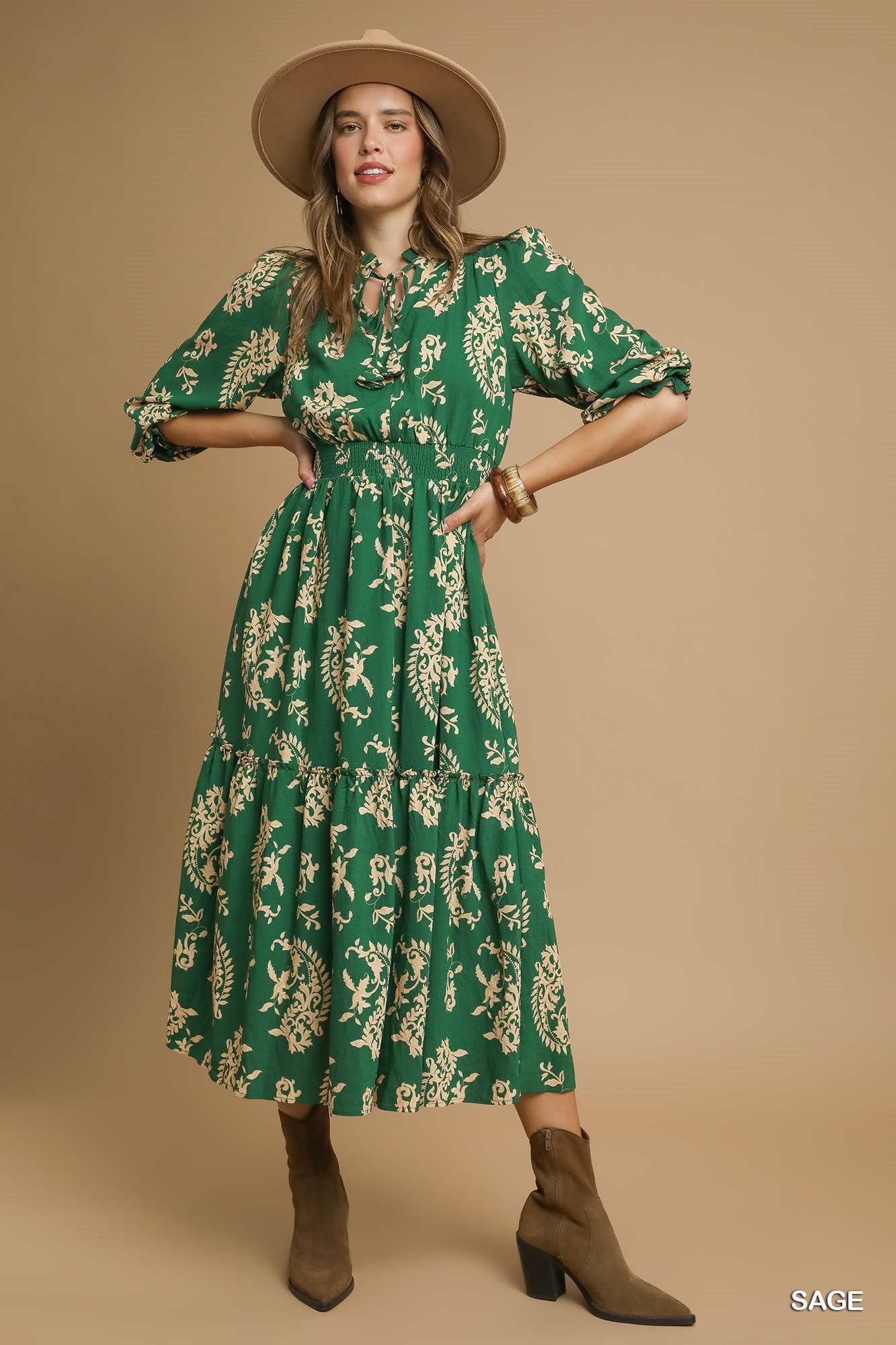 Rosalie Botanical Elastic Waist Midi Dress Navy / Small Rosalie Botanical Elastic Waist Midi Dress Navy / Small