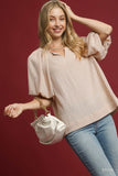 Vivian Draped Balloon Elastic Sleeve Blouse