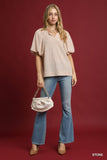 Vivian Draped Balloon Elastic Sleeve Blouse