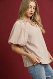Vivian Draped Balloon Elastic Sleeve Blouse