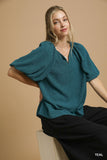 Vivian Draped Balloon Elastic Sleeve Blouse