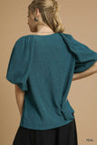 Vivian Draped Balloon Elastic Sleeve Blouse