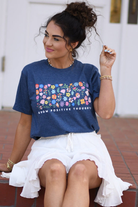 Grow Positive Thoughts Graphic Tee - Heather Blue