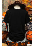 Silver Flying Glitter Ghost Graphic Tee - Black