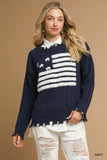 Liberty Star Knit Distressed Sweater - Navy