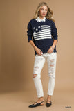 Liberty Star Knit Distressed Sweater - Navy