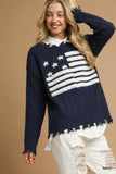 Liberty Star Knit Distressed Sweater - Navy