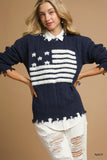 Liberty Star Knit Distressed Sweater - Navy