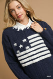 Liberty Star Knit Distressed Sweater - Navy