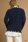 Liberty Star Knit Distressed Sweater - Navy