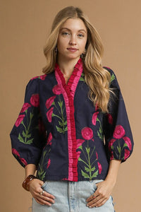 Mila Midnight Bloom Ruffle Trim Blouse