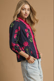 Mila Midnight Bloom Ruffle Trim Blouse