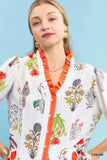 Botanical Print Ruffle Collar Button Front Blouse- Cream