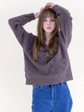 Boucle Floral Applique V-neck Sweater
