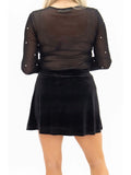Pearl Embellished Sheer Mesh Long Sleeve Top
