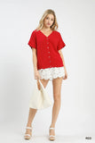 Scalloped Button Front Dolman Top- Red