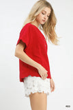 Scalloped Button Front Dolman Top- Red