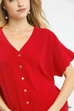 Scalloped Button Front Dolman Top- Red