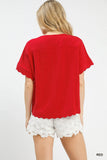 Scalloped Button Front Dolman Top- Red