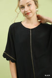 Metallic Trim Scallop Hem Poncho Top-Black