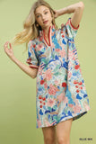 Coastal Bloom Contrast Trim Swing Dress