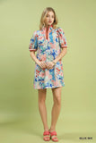 Coastal Bloom Contrast Trim Swing Dress