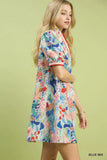 Coastal Bloom Contrast Trim Swing Dress