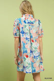 Coastal Bloom Contrast Trim Swing Dress