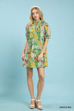 Coastal Bloom Contrast Trim Swing Dress