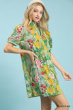 Coastal Bloom Contrast Trim Swing Dress