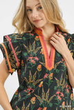 Midnight Meadow Ruffle Sleeve Popover Top- Black Mix