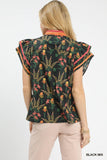 Midnight Meadow Ruffle Sleeve Popover Top- Black Mix