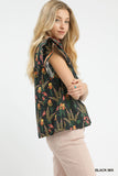 Midnight Meadow Ruffle Sleeve Popover Top- Black Mix