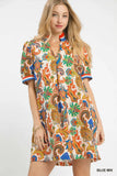 Painted Paisley Notched Neck Swing Dress