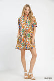 Painted Paisley Notched Neck Swing Dress