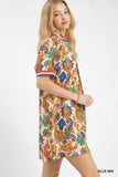 Painted Paisley Notched Neck Swing Dress