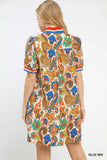 Painted Paisley Notched Neck Swing Dress