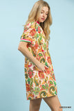 Painted Paisley Notched Neck Swing Dress